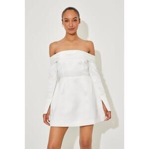 NWT Odd Muse The Ultimate Muse Satin Bardot Mini Dress White SM Bridal Wedding